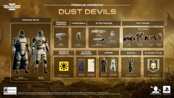 Helldivers 2 Dust Devils Warbond with new weapons, stratagems and armor set