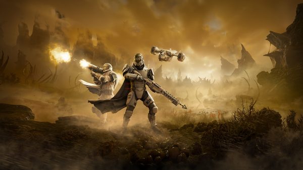 Helldivers 2 Into the Unjust promo artwork with Helldivers squad fighting Terminids