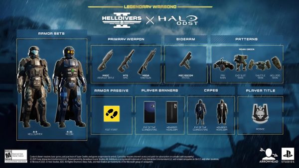 Helldivers 2 Halo ODST Legendary Warbond contents — weapons, armor, and cosmetics