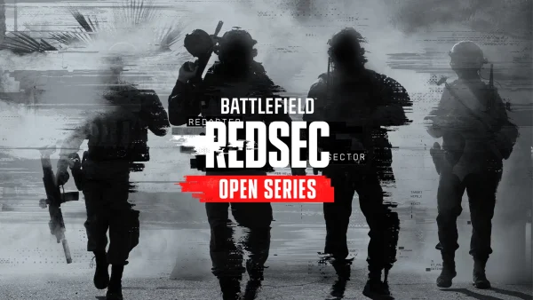 Battlefield REDSEC Open Series promotional artwork with soldiers in grayscale silhouette