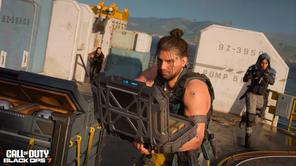Call of Duty: Black Ops 7 gameplay screenshot — operator holding supply case