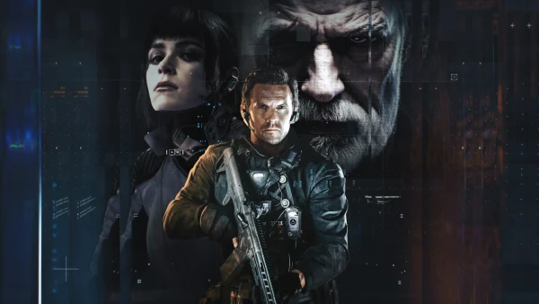 Call of Duty Black Ops 7 key art featuring main characters Woods, Adler, and Sevran — official poster